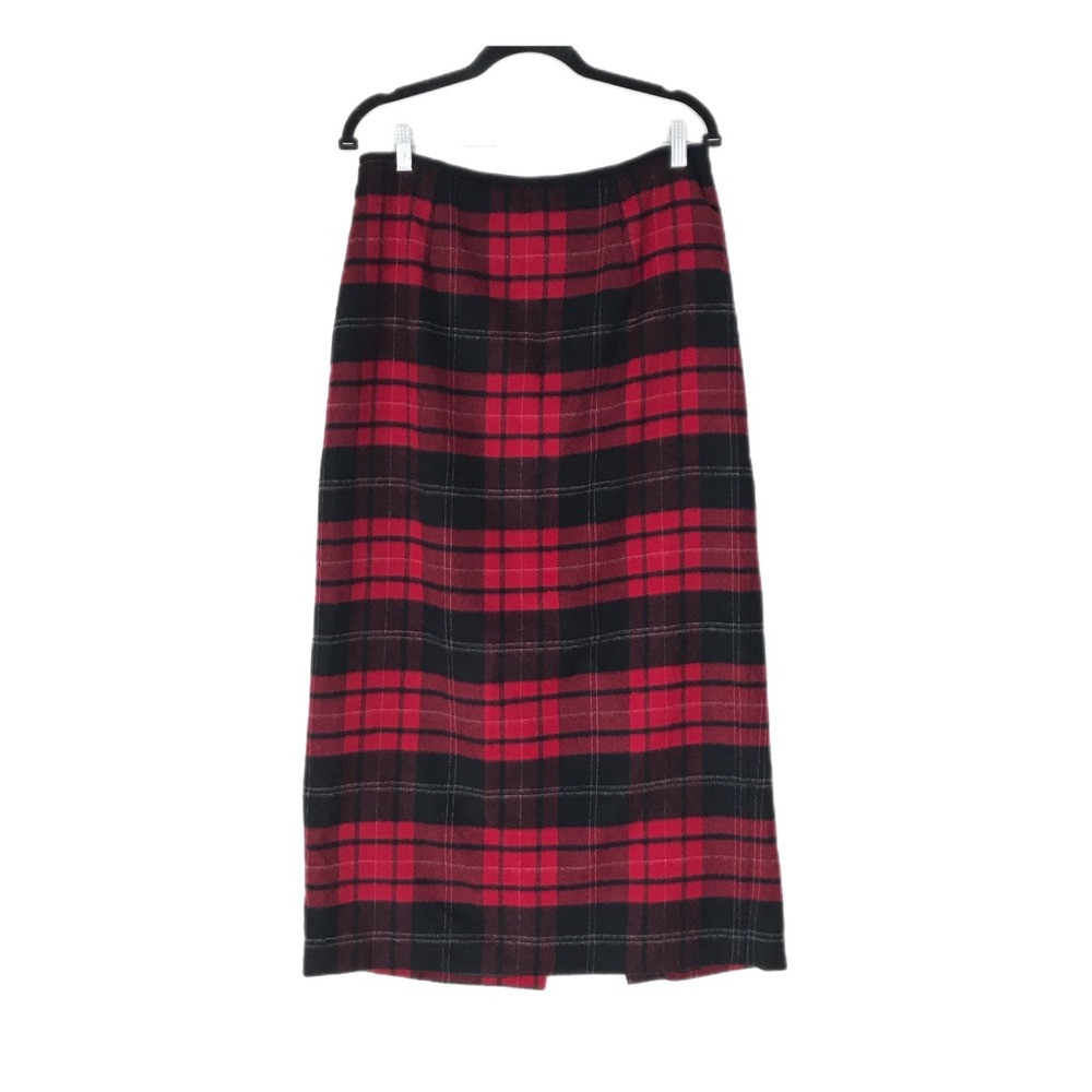 Vintage Talbots Skirt Made USA 100% Wool Red Tartan Plaid Midi Maxi Size 12